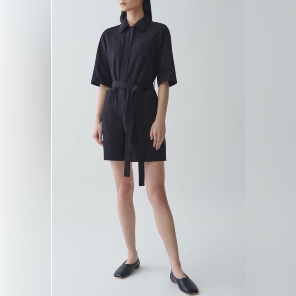COS short sleeve cotton denim romper playsuit